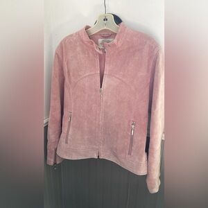 Pink washable suede jacket with decorative stitching, size large